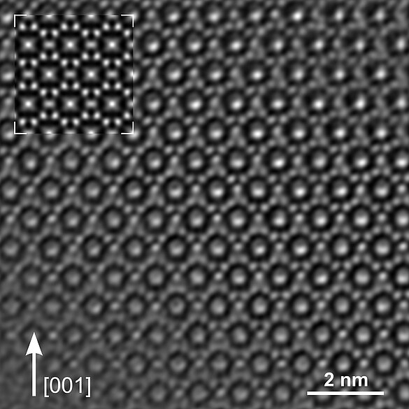 Figure 1. As the wavelength of the light is not a limiting factor in electron microscopes, even the distances between individual atoms can be detected. Transmission electron microscopes (TEM) achieve resolutions up to 0.1 nm, scanning electron microscopes (SEM) achieve resolutions up to a range of 1 nm (Image: Dr. Reiner Ramlau, MPI for chemical physics of solid materials)